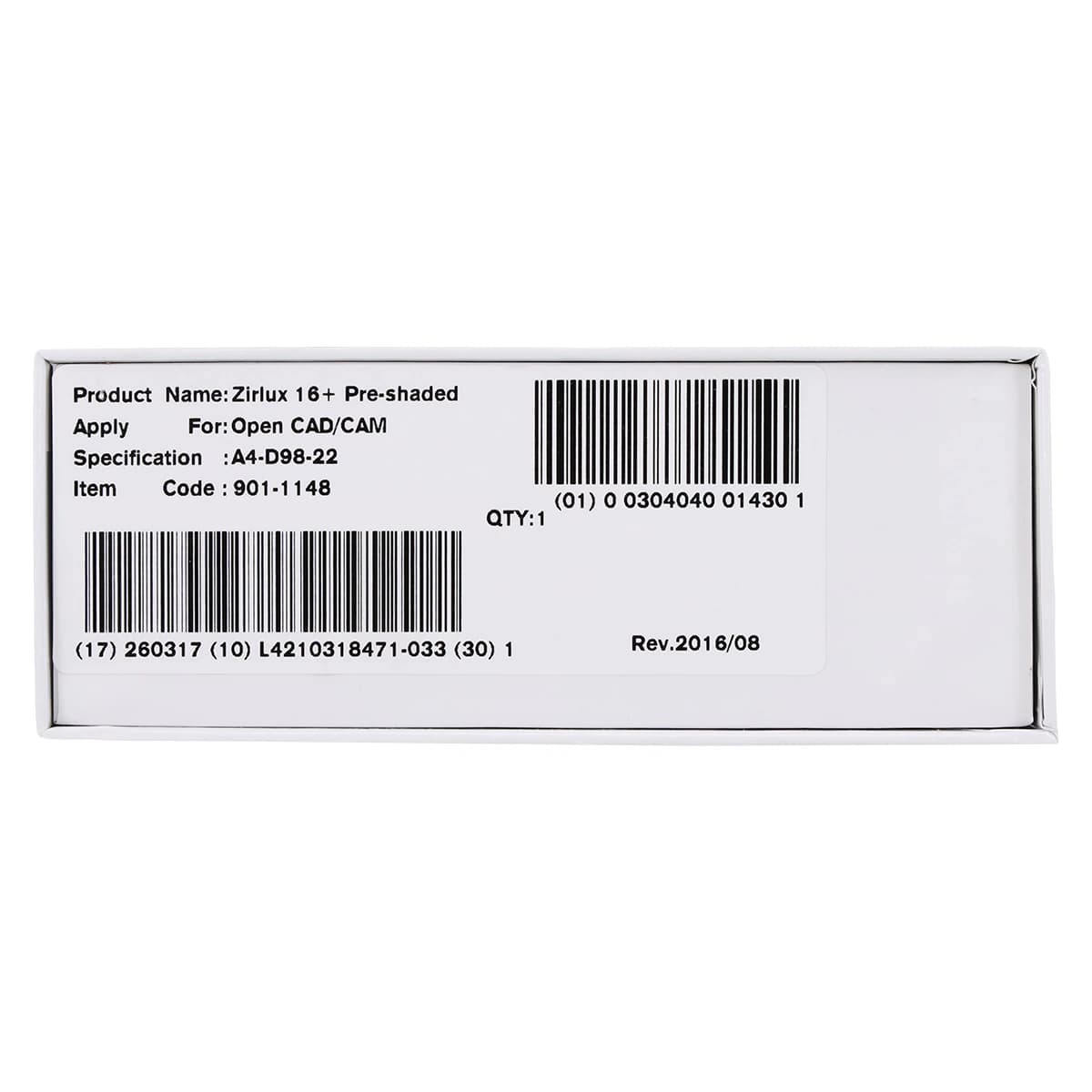 Zirlux 16+ Zirconia Disc A4, 98x22mm, Each - Zirlux 16+ A4 - Image 1
