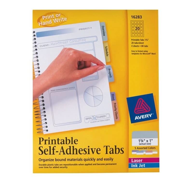 Avery Printable Self-Adhesive Tabs, Multicolor, 80 per Package - Divider Tabbing Print 1.7 - Image 1