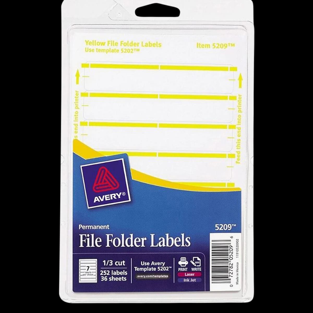 Avery Label File Folder Yellow, Inkjet/Laser, 5/8 in x 3.5 in, 252/Pack, 248 - Label File Folder Yel 248 - Image 1