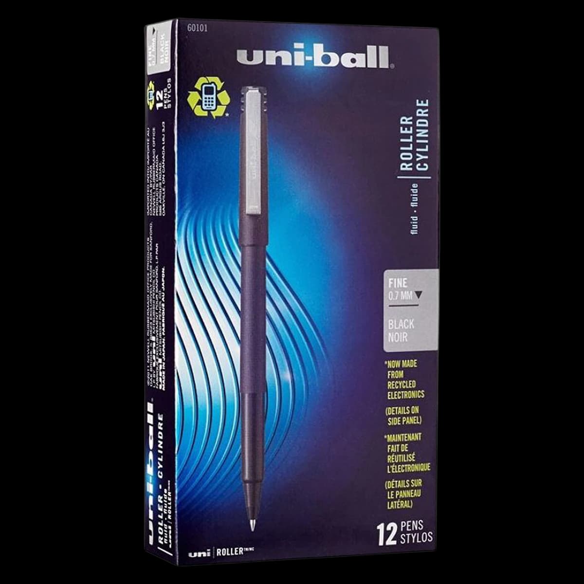 Sanford uni-ball Rollerball Fine Point 0.7mm Pen, Black, 12/Package, UB101 - Pen Unibal Fine Ub101 - Image 1