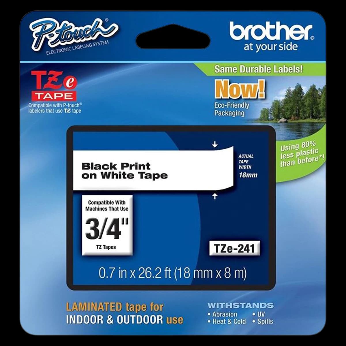 Brother TZe 241 Label Maker Tape, 3/4 in x 26 3/16 in, White, 1/Package, PT340/PT54 - TAPE,LETTERING,PT340/PT54 - Image 1
