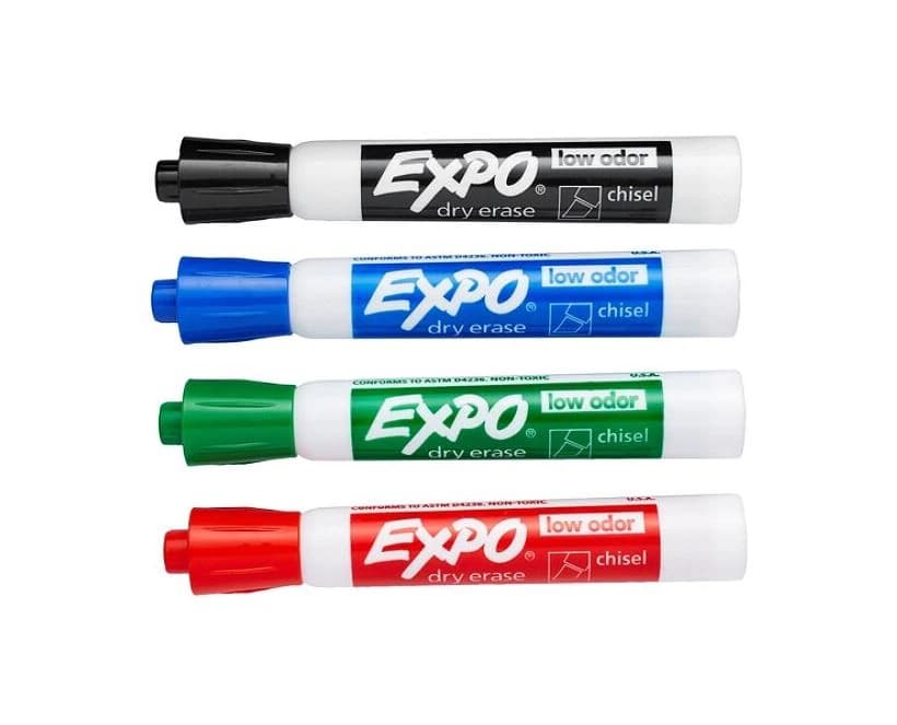 EXPO Low-Odor Dry-Erase Markers, Chisel Tip, Assorted Colors, 4/Pack - Marker Dry Erase Chseltip - Image 1