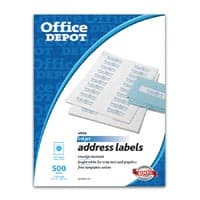 Office Depot White Inkjet/Laser Address Labels, 1" x 4", 500/Box - Label Addr Od Ij 500ct Wh - Image 1