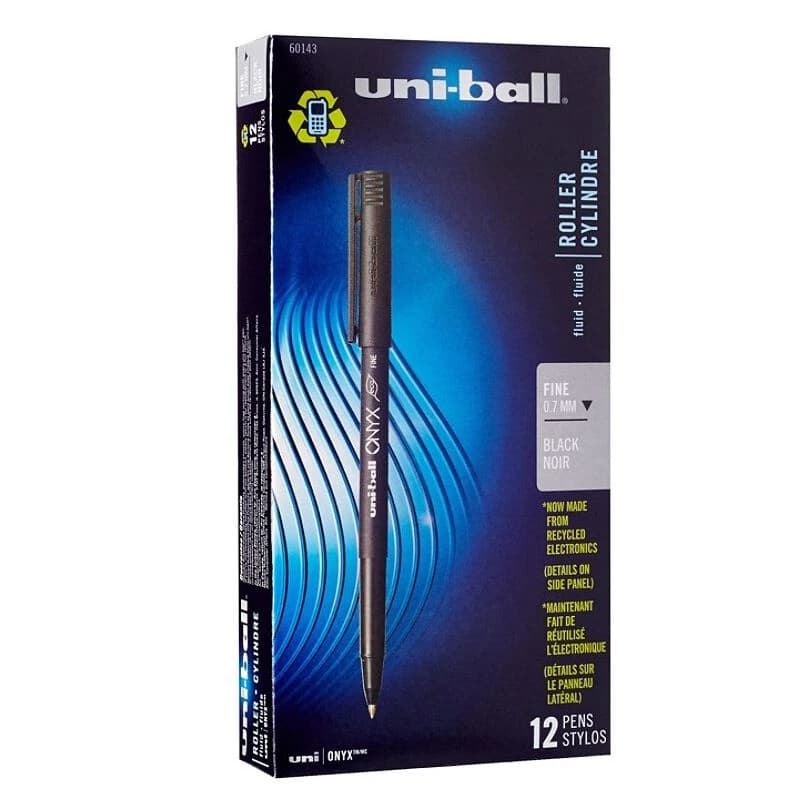 uni-ball Onyx Rollerball Pen, Fine Point, 0.7mm, Black, 12/Pack - Pen Uniball Fine Onyx - Image 1
