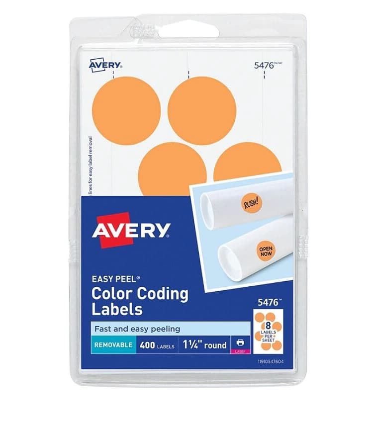 Avery Removable Color-Coding Labels, 1.25" Diameter, Neon Orange, 400/Pack - Label P/S 1.25dia Orn 40 - Image 1