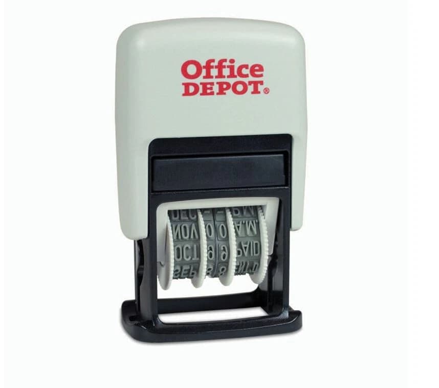 Self-Inking 3-in-1 Micro Date Stamp, Blue/Red, Black Ink, Each - Self-Inking Micro Dater Black - Image 1