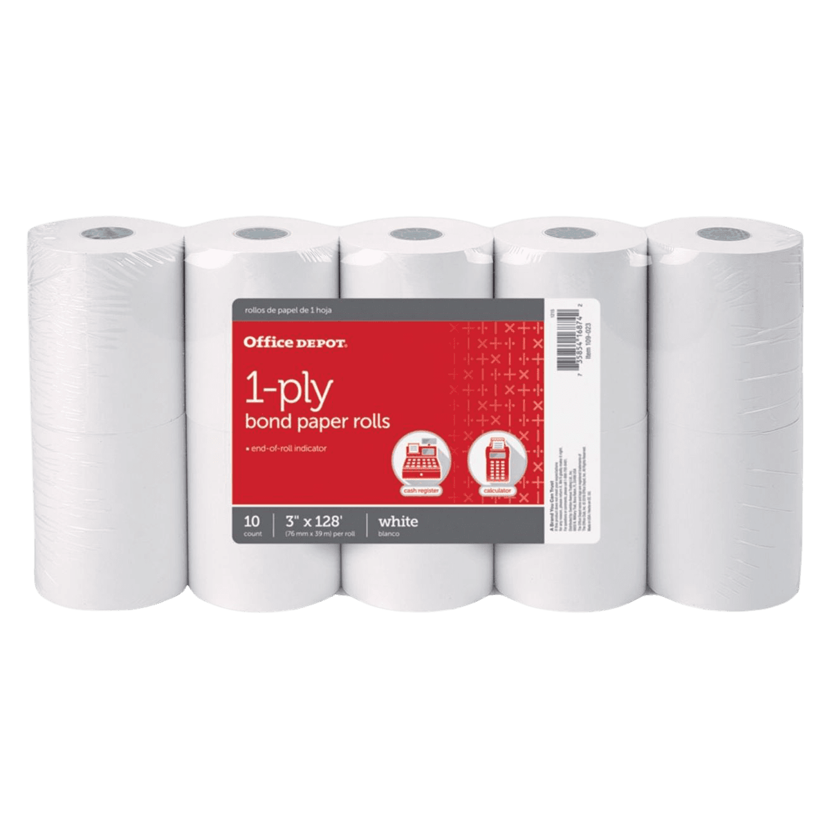 Office Depot Brand 1-Ply Bond Paper Rolls, 3" x 128 ft, White, 10/Box - Office Depot Brand 1-Ply Bond Paper Rolls - Image 1