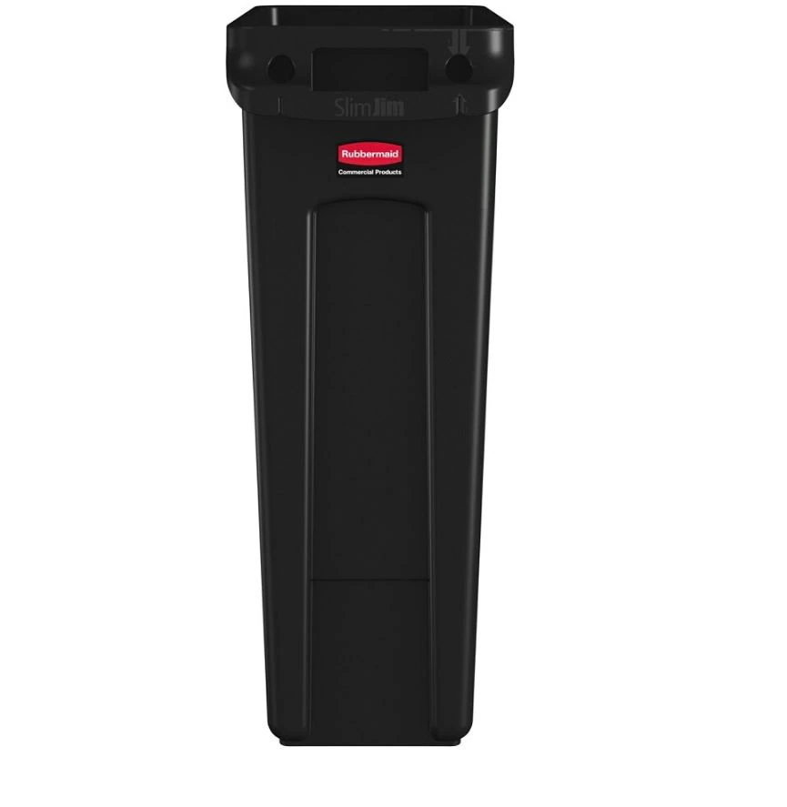Rubbermaid Commercial Slim Jim Waste Receptacle, 23 Gallons, Black, with Venting Channels - Receptacle Slim Jim W/Vnt Chnl - Image 1