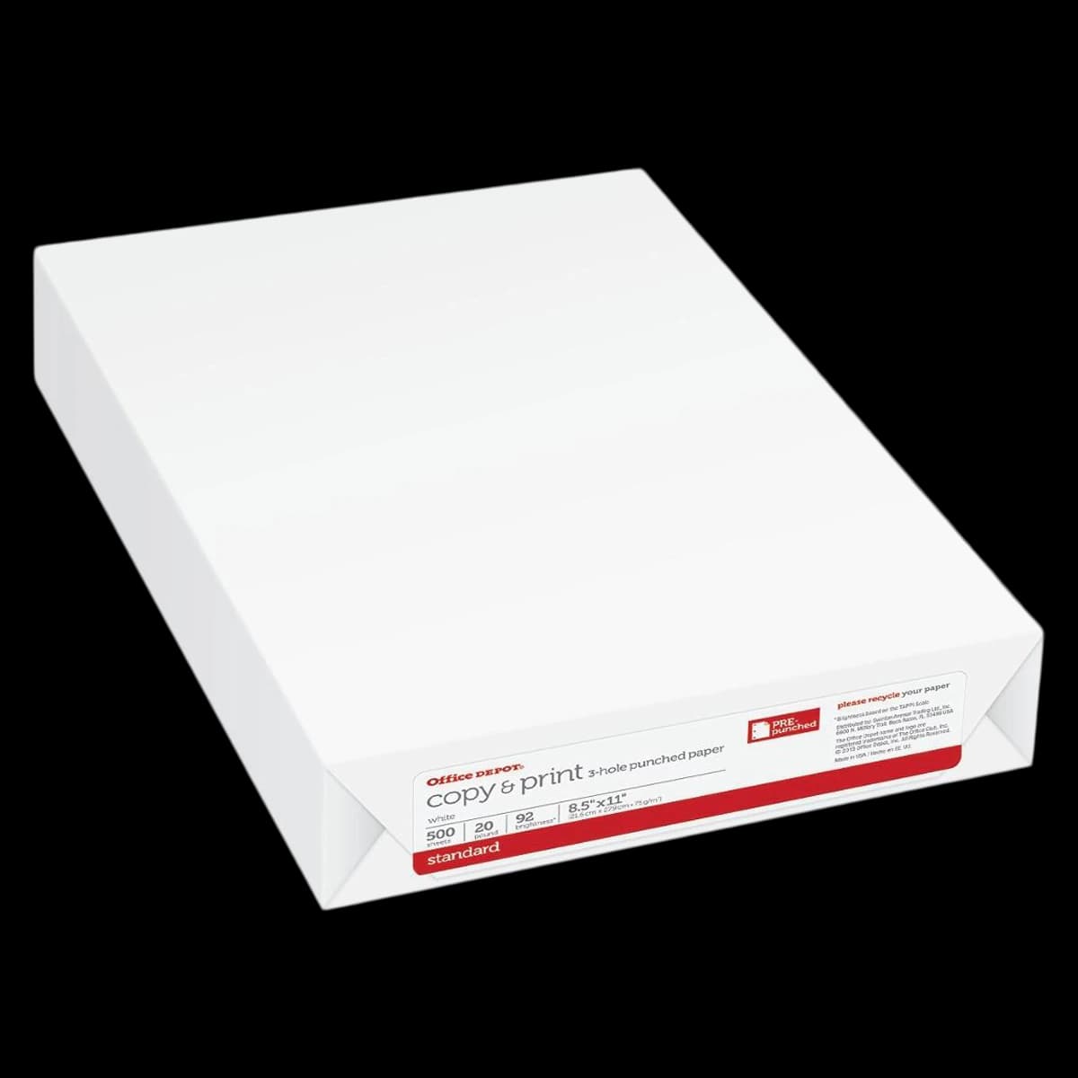 Office Depot Copy Paper, 8.5" x 11", 20 lb, 3-Hole Punch, 500 Sheets/Ream, 500 Reams - Paper Copy 8.5x11 3hp 104br - Image 1