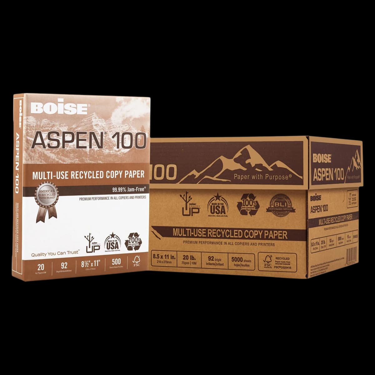 Boise Aspen Multipurpose Paper, 11" x 8.5", White, 500 Sheets/Ream, 10 Reams/Case - Paper Boise Aspen 11" Wht - Image 1