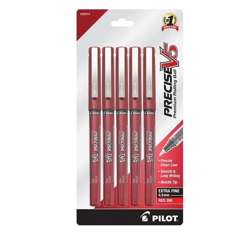 Pilot Precise V5 Rollerball Pen, Extra Fine Point, 0.5mm, Red, 5/Pack - Pilot Precise Rollerball - Image 1