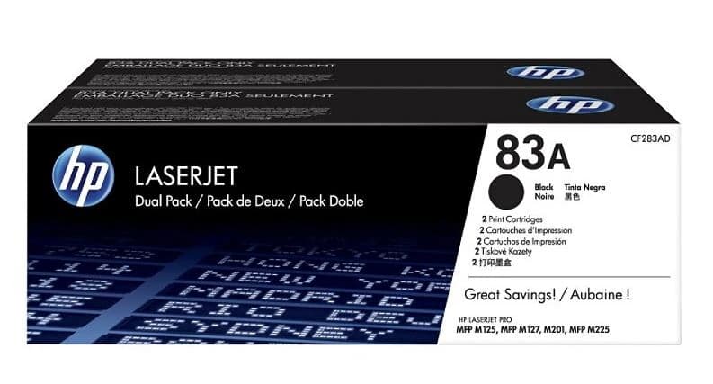 HP 83A Black Toner Cartridges, CF283AD, 2/Pack - Toner HP 83A/83X CF283AD - Image 1