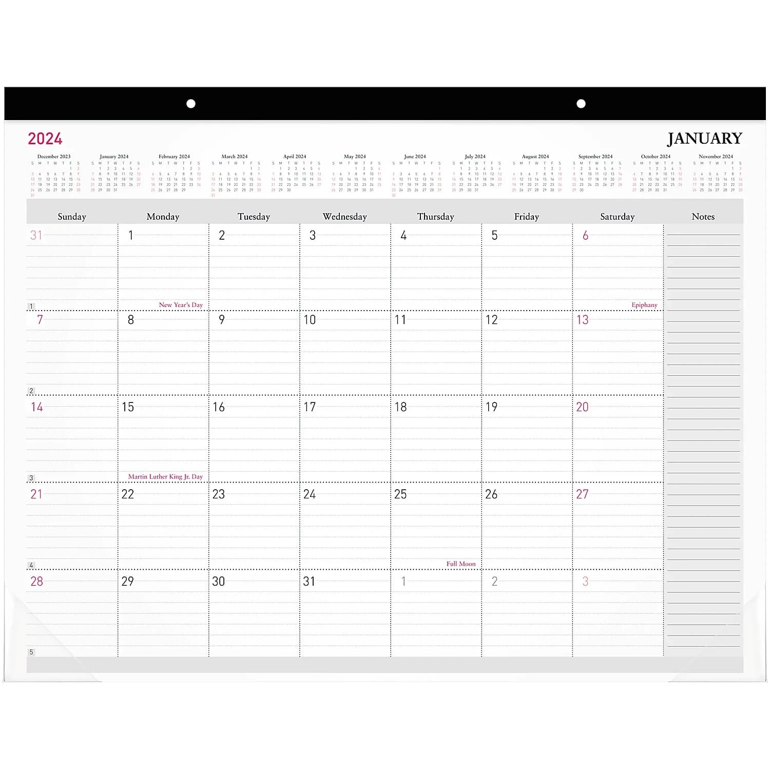 Office Depot Monthly Desk Pad Calendar, 2024, 21-3/4" x 17", Black/White, January-December, OD202600 - Calendar Monthly Desk J-D 2024 - Image 1