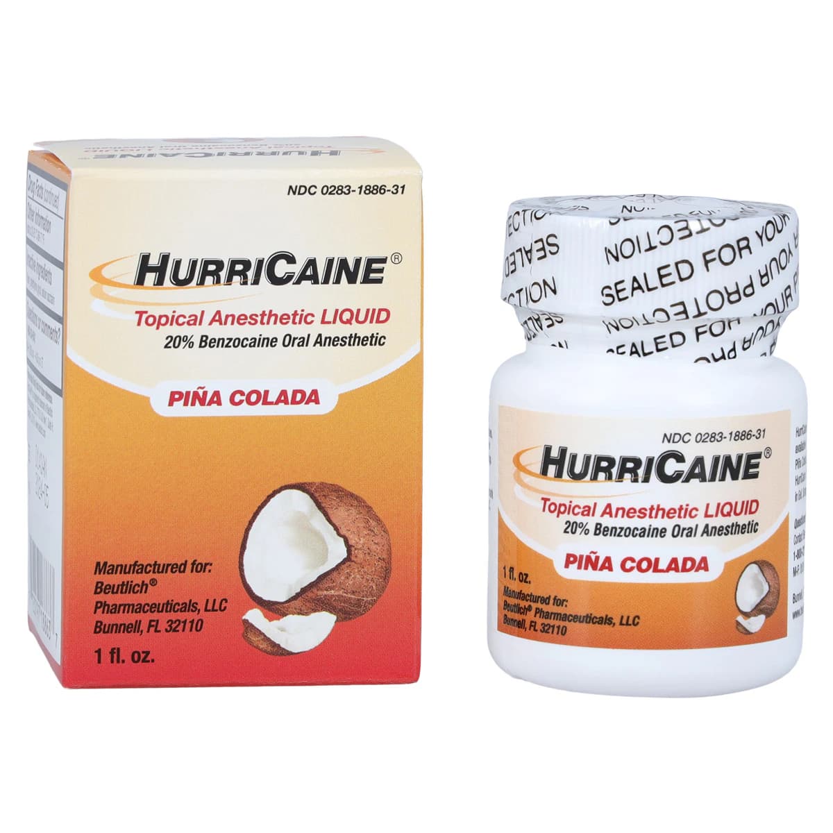 HurriCaine Topical Anesthetic Liquid, Pina Colada, 20% Benzocaine, 1 oz Jar - HURRICAINE LIQUID PINA COLADA 1OZ - Image 1