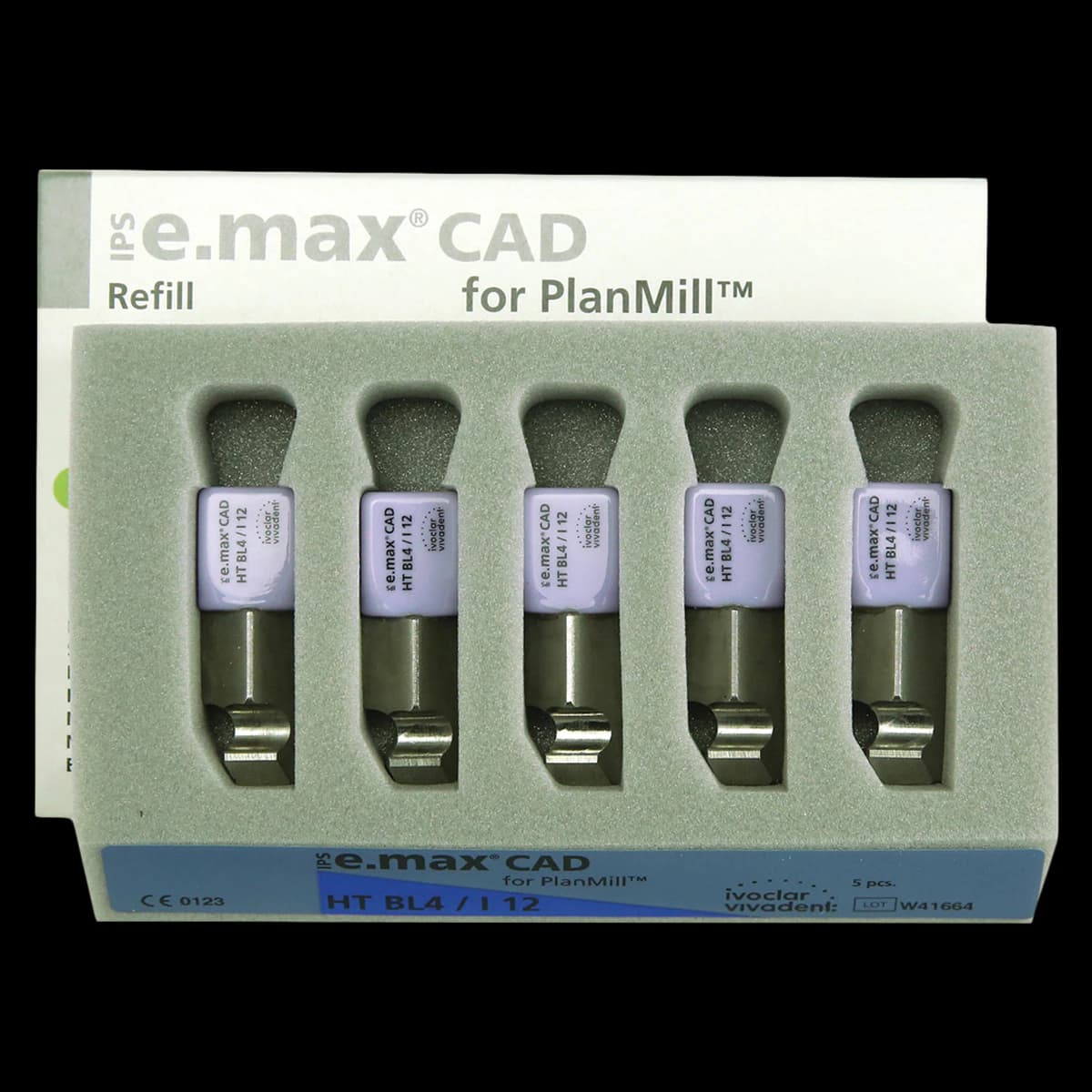 IPS e.max CAD PlanMill Blocks, High Translucency, Shade BL4, Size I12, 5/Box - IPS e.max CAD Blocks PlanMill HT BL4 I12 (5) - Image 1