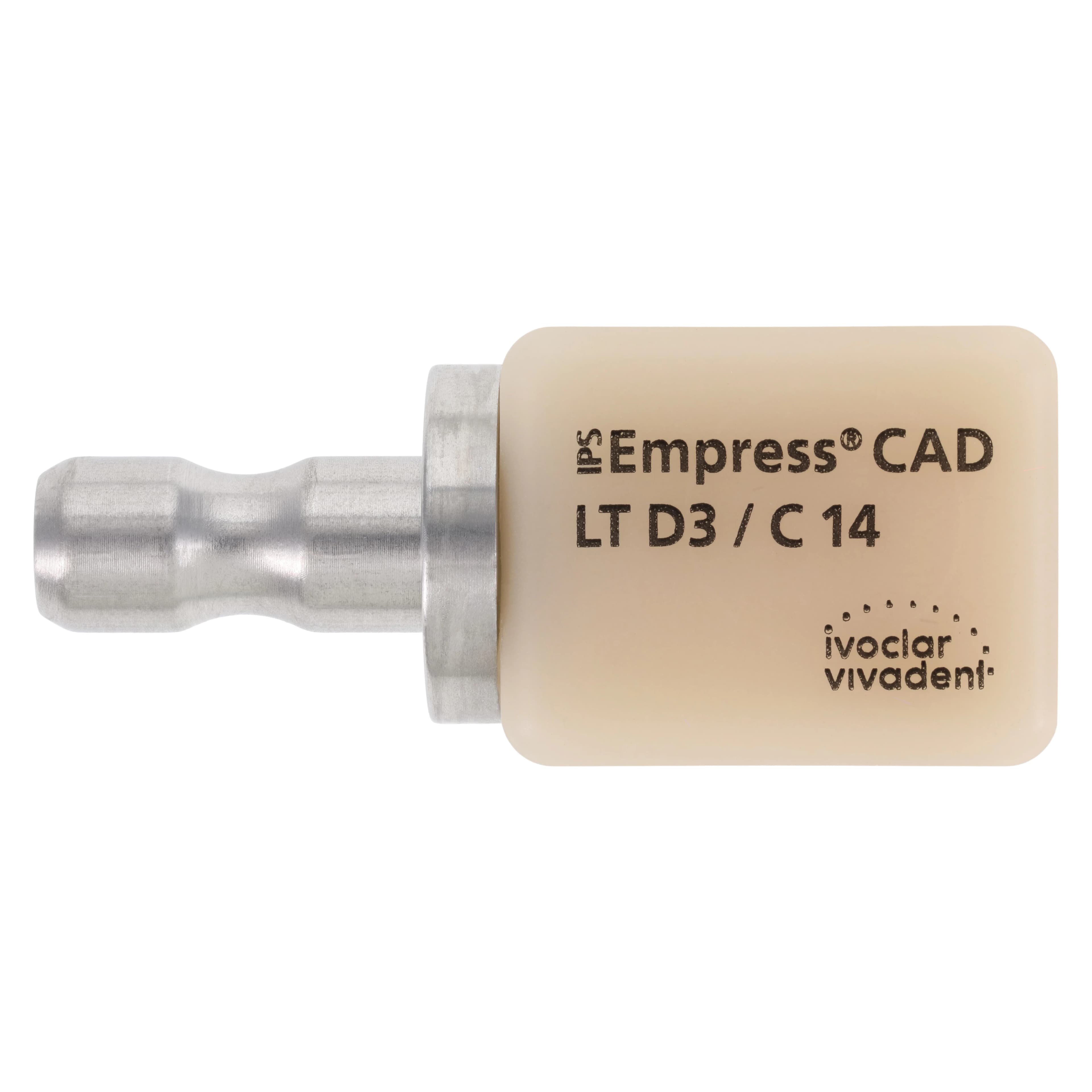 IPS Empress CAD LT (Low Translucency) Leucite-Reinforced Glass-Ceramic Milling Block, Shade D3, Size C14, 5/Box - IPS Empress CAD LT C14 for CEREC - Image 1