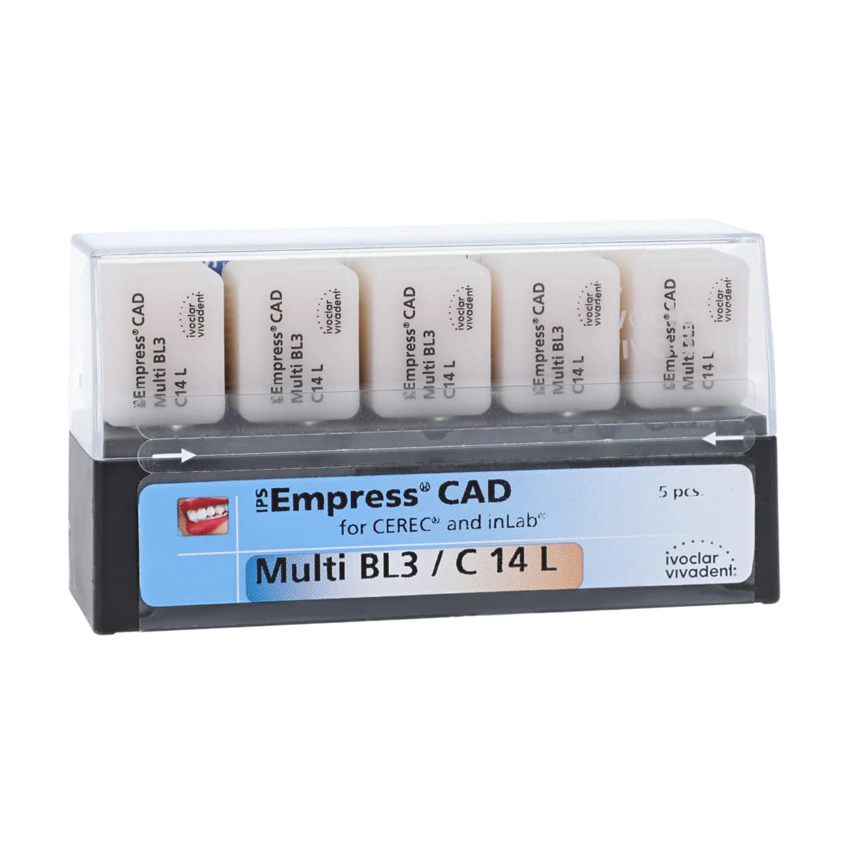 IPS Empress CAD Multi CEREC/inLab Milling Blocks, Shade BL3, Size C14L, 5/Box - IPS Empress CAD Multi C14L for CEREC - Image 1