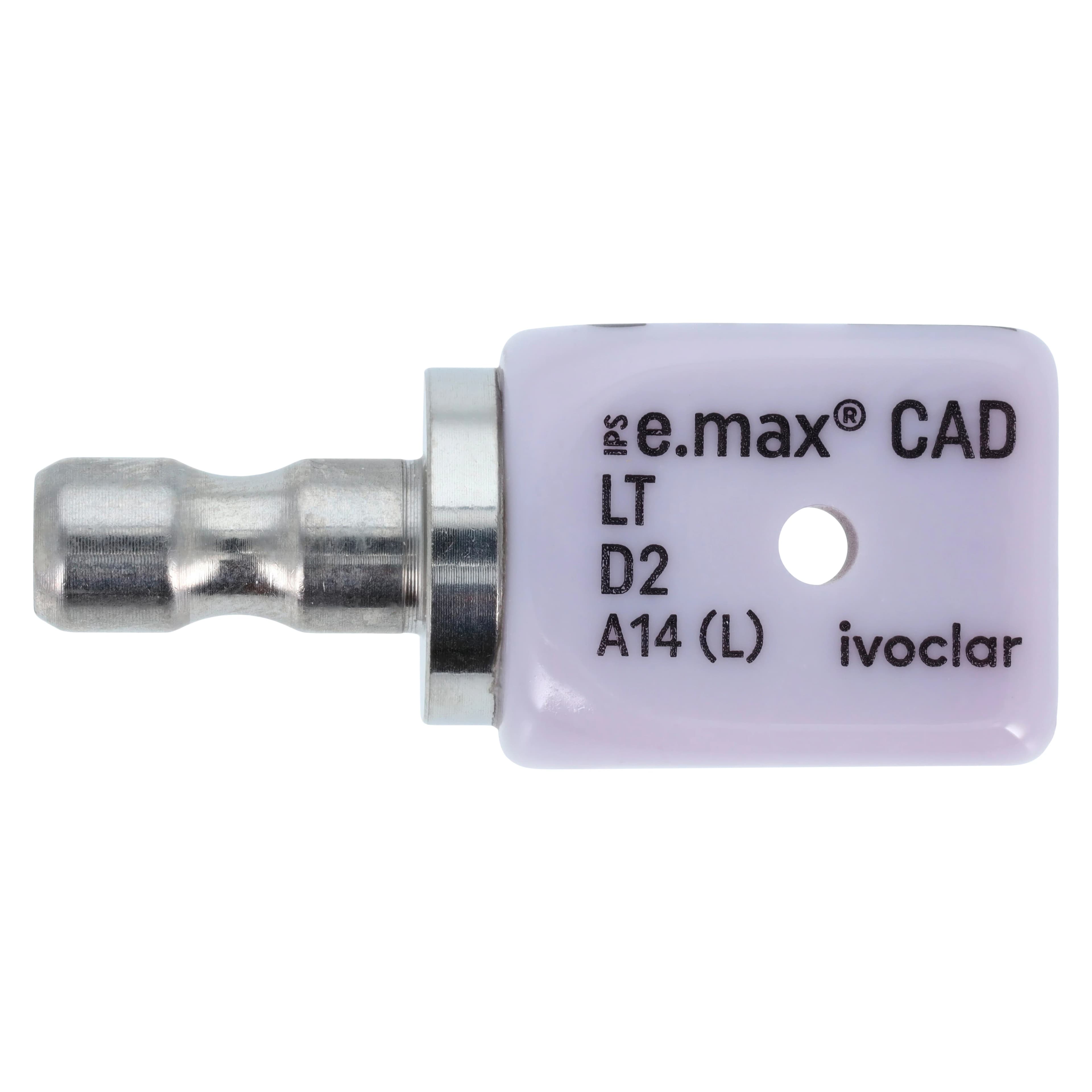 IPS e.max CAD LT (Low Translucency) Lithium Disilicate Milling Block, Shade D2, Size A14 (L), 5/Pkg - IPS e.max® CAD CEREC/inLab LT D2 A14 (L) Box of 5 - Image 1
