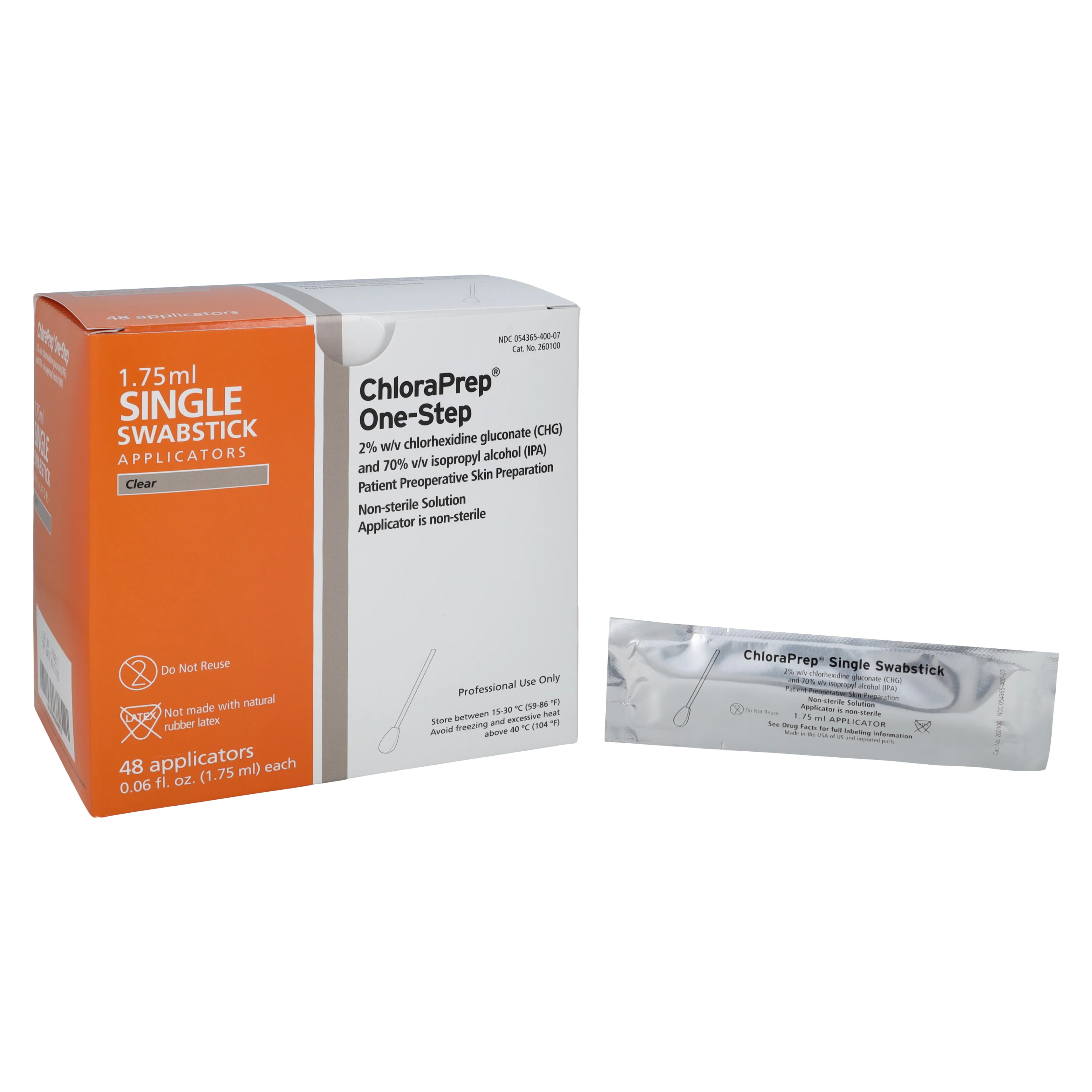 ChloraPrep Swabstick Single, 2% Chlorhexidine Gluconate/70% Isopropyl Alcohol, 1.75mL, Non-Sterile - ChloraPrep Swabstick Single - Image 1