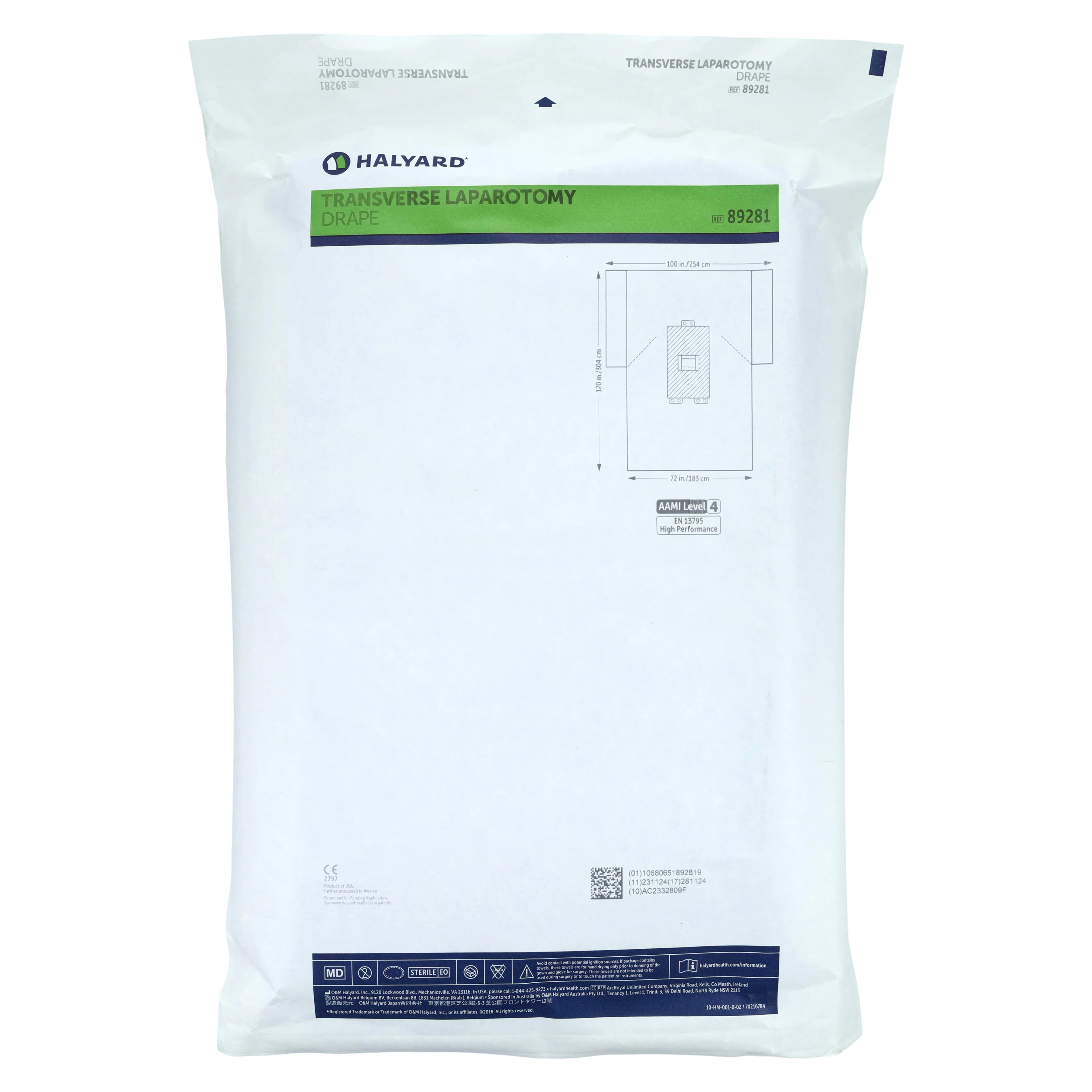 Halyard Evolution Sterile Laparotomy Drape, Transverse Sheet, 100x72x120", 4x14" Fenestration - Sheet Transverse Lap - Image 1