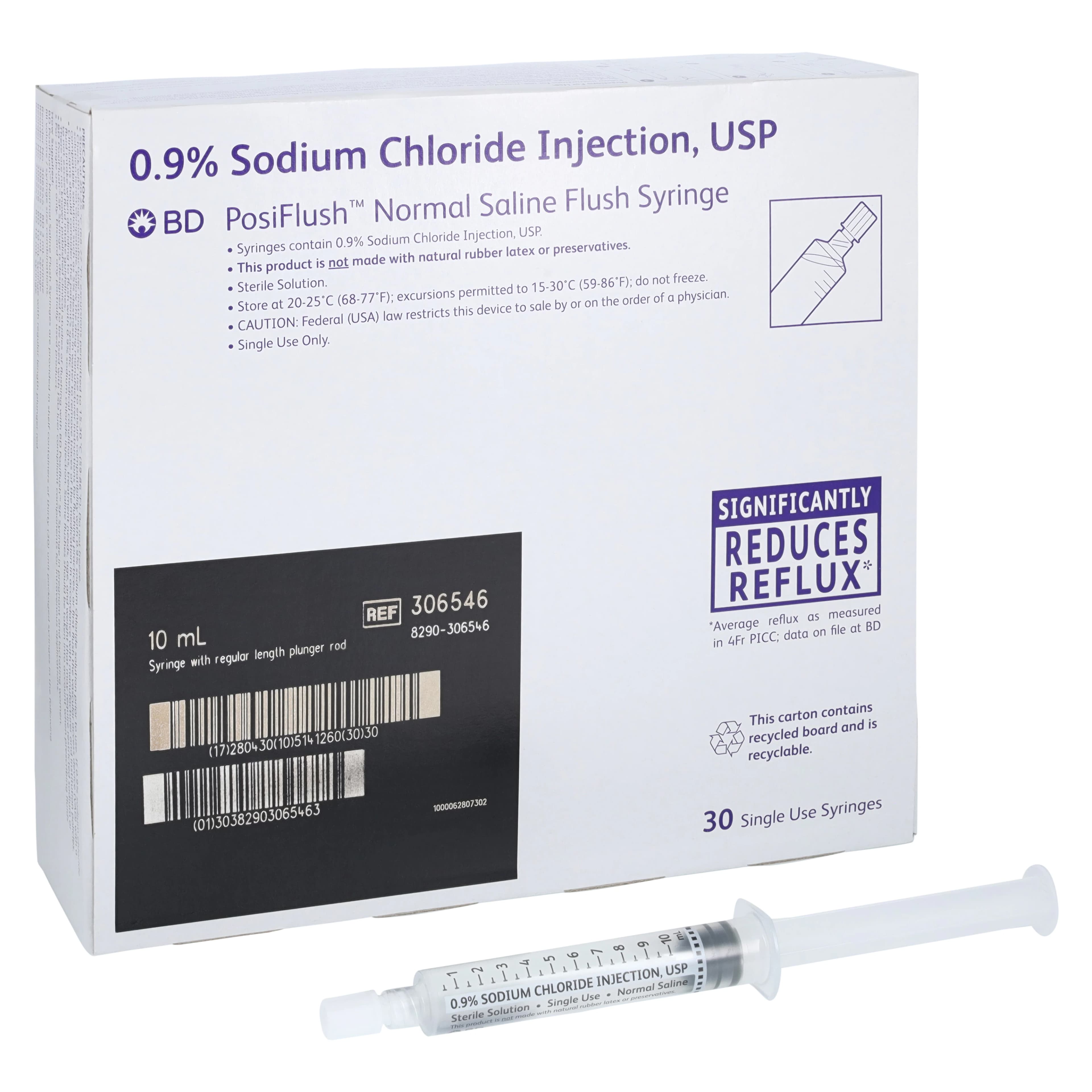 BD PosiFlush Saline IV Flush Syringe, 0.9% Sodium Chloride, 10 mL, 30/Package - OneOnc PosiFl 10mL SR 0.9% - Image 1
