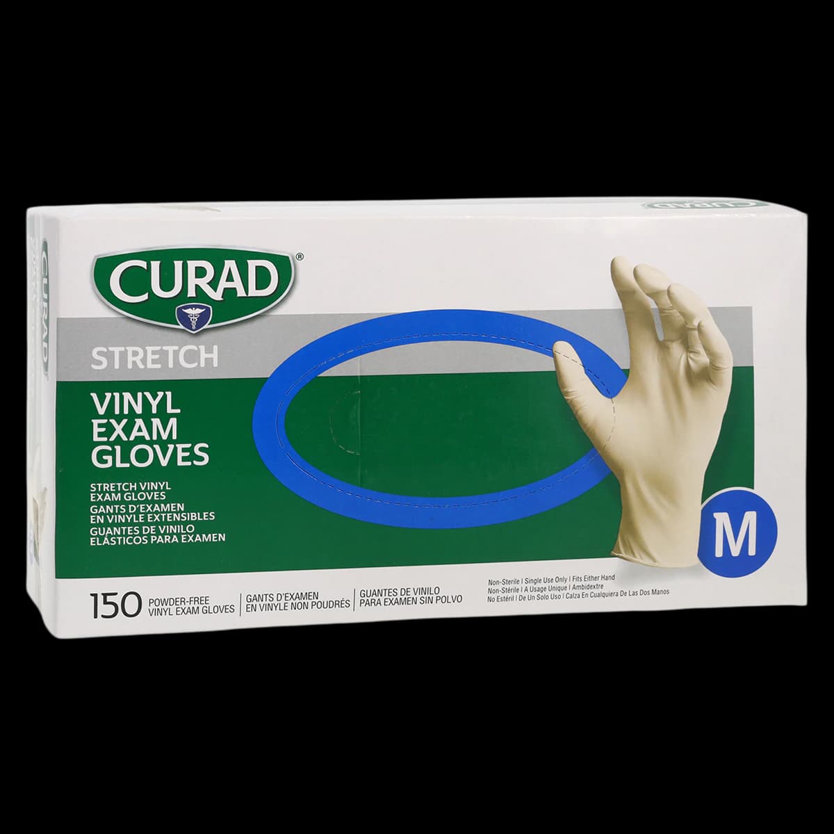 CURAD® Stretch Vinyl Exam Gloves, Powder Free, Non-Sterile, Medium, Clear, 150/Box, CUR9225 - CURAD® Stretch Vinyl Exam Gloves - Medium, 150/Pkg - Image 1