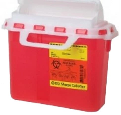 Becton-Dickinson Sharps Container, 2 Gallon, Red, Horizontal Counterbalanced Door Lid, Plastic, Non-Sterile - Sharps Cont Counter Balanced - Image 1