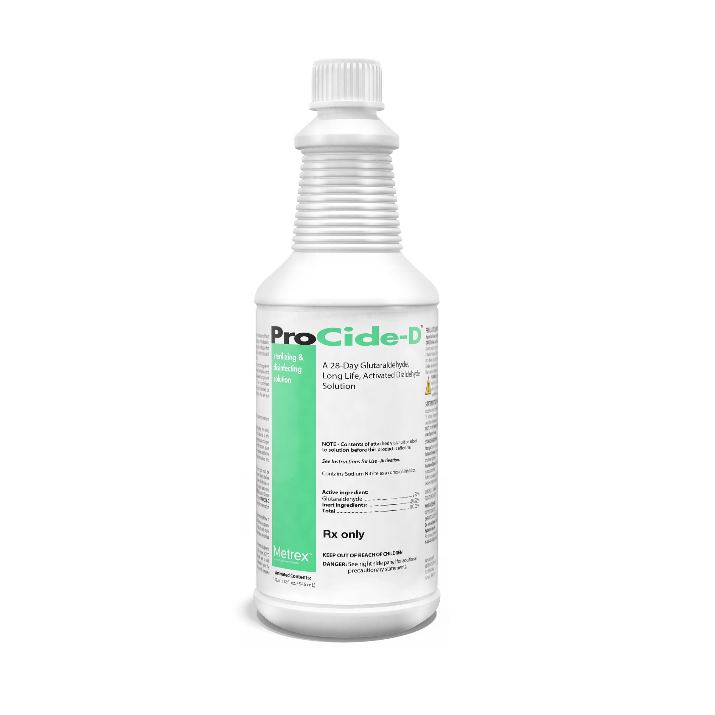 Metrex ProCide-D 2.5% Activated Glutaraldehyde High-Level Disinfectant, 32 oz (Quart) Bottles, 4/Case, 10-2865 - 2.5%, Quart, 4/Box, 10-2865 - Image 1