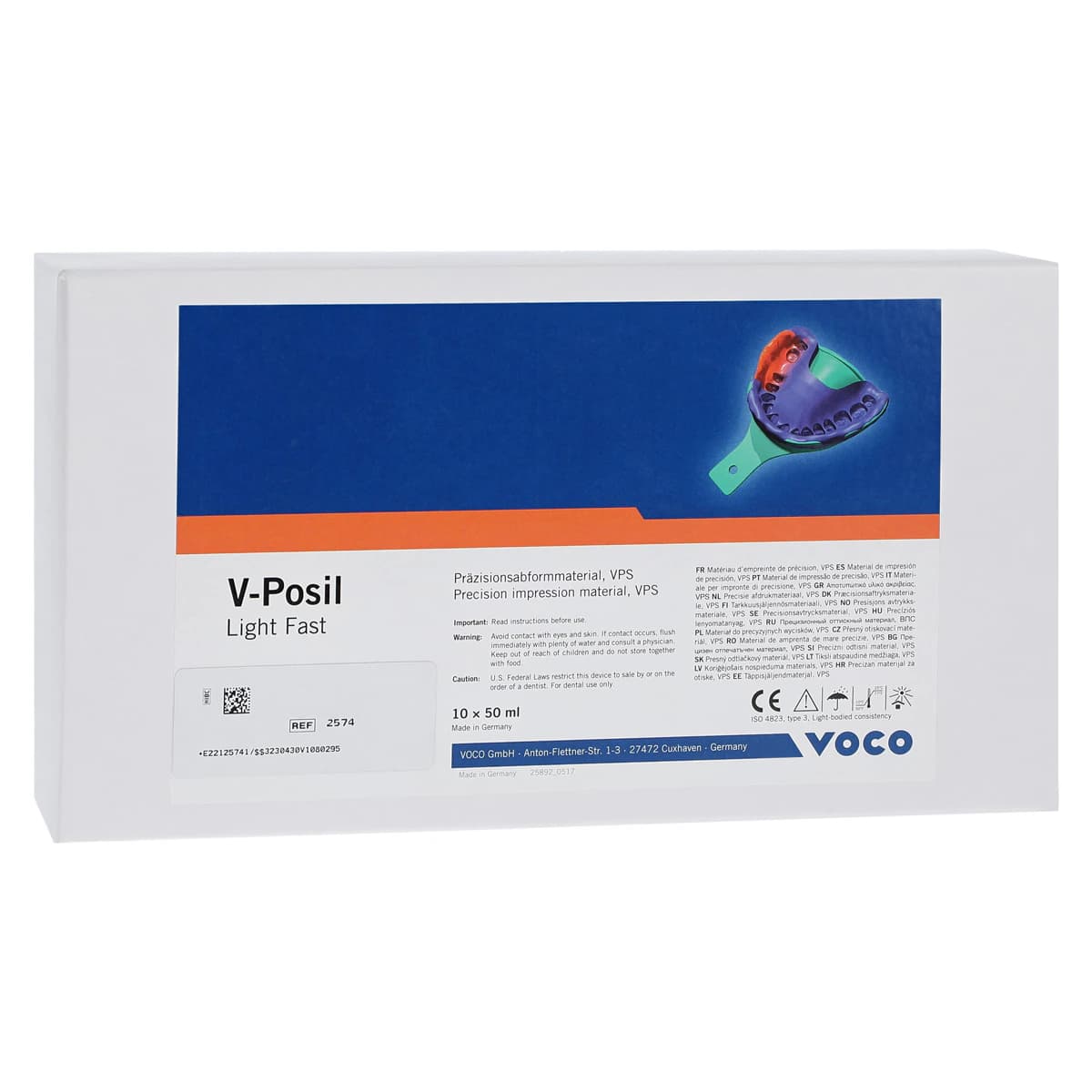 V-Posil Light Fast VPS Impression Material, Light Body, 50 ml Cartridges, Pack of 10, Ref 2574 - V-Posil Light Fast 50ml Cartridge Pack of 10 - Image 1