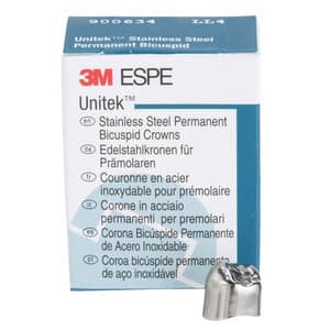 3M Unitek Permanent Stainless Steel Crown, LL-4, Lower Left Bicuspid, Refill Pack of 5 - UNITEK CROWNS 2LL4 SS PERM. BICUSPID - Image 1