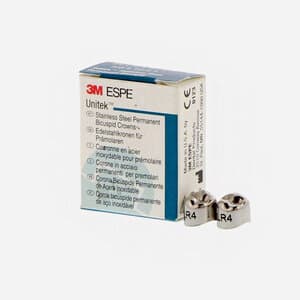 3M Unitek Permanent Stainless Steel Crown, LR-4 (Lower Right Bicuspid), Refill Pack of 5 - UNITEK CROWNS 2LR4 SS PERM. BICUSPID - Image 1