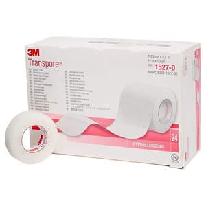 3M Transpore Surgical Tape, 0.5" x 10 Yards, Box of 10 Rolls - 3M TRANSPORE SURGICAL TAPE BX/10 .5" X 10YDS. - Image 1