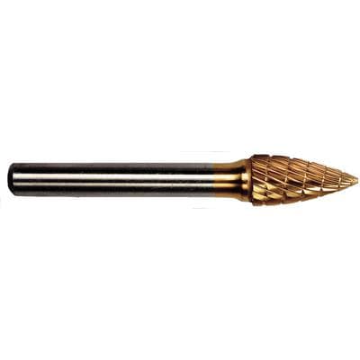 Patterson® Gold Titanium Nitride Lab Bur – Lathe, Flame Shape, # C, 9.525 mm Diameter, 25.400 mm Length, 1/Pkg - Patterson® Gold Titanium Nitride Lab Burs – Lathe, 1/Pkg - Flame, # C, 9.525 mm Diameter, 25.400 mm Length - Image 1