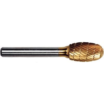 Patterson® Gold Titanium Nitride Lab Bur, Football Shape, #D, Crosscut, 12.700 mm Head Diameter, 22.225 mm Head Length, Lathe Shank, 1/Pkg - Patterson® Gold Titanium Nitride Lab Burs – Lathe, 1/Pkg - Football, # D, 12.700 mm Diameter, 22.225 mm Length - Image 1