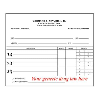 Triple Standard Prescription Blanks, Personalized, 1-Part, 2-Sided, 5-1/2" W x 4-1/2" H, 100 Sheets/Pad, 5 Pads/Pkg, without Generic Drug Law - Triple Standard Prescription Blanks, Personalized, 100 Sheets/Pad; 5 Pads/Pkg. - without Generic Drug Law - Image 1