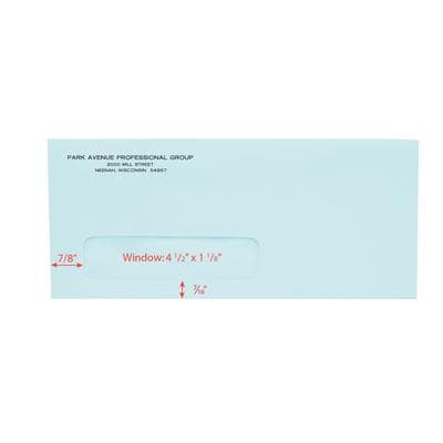#10 Single Window Personalized Envelopes, 9-1/2" W x 4-1/8" H, Self-Seal, Blue, 500/Pkg - #10 Single Window Personalized Envelopes , 9-1/2 W x 4-1/8 H, 500/Pkg - Self-Seal, Blue, Personalized - Image 1