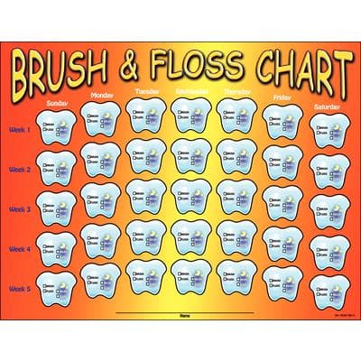 Brush and Floss Charts, Tooth-Shaped, 8-1/2" W x 11" H, Full Color, 100/Pkg - Brush and Floss Charts, 8-1/2 W x 11 H, 100/Pkg - Tooth-Shaped - Image 1