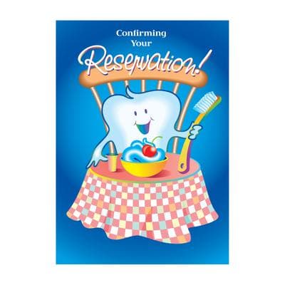 Reminder (DDS) 4-Up Laser Postcards, Confirming Your Reservation, 4-1/4" W x 5-1/2" H, Full Color, 100/Pkg - Reminder (DDS) 4-Up Laser Postcards, 100/Pkg - Confirming Your Reservation, 4-1/4" W x 5-1/2" H - Image 1