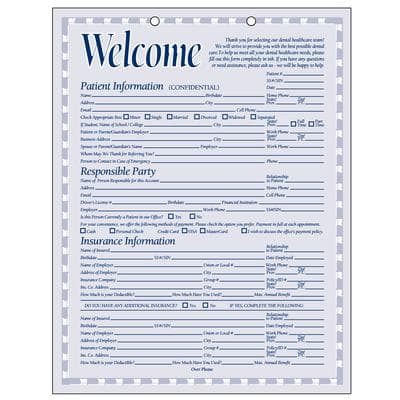 ColorForms™ Toothbrush Border Patient Information Forms, 8-1/2" W x 11" H, 2-Sided, 2-Hole Punched, 100/Pkg - ColorForms™ Toothbrush Border, 8-1/2" W x 11" H, 100/Pkg - Patient Information - Image 1