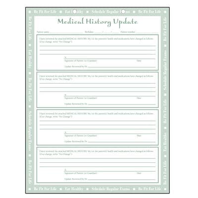 ColorForms™ Be Fit for Life Medical History Update Form, 8-1/2" x 11", 2-Sided, Green Design, 100/Pkg - ColorForms™ Be Fit for Life, 8-1/2" W x 11" H, 100/Pkg - Medical History Update - Image 1