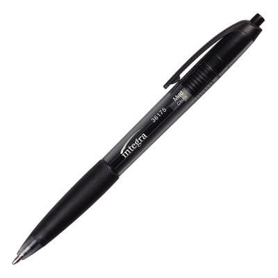 Integra Rubber Grip Retractable Ballpoint Pens, Medium Point, Black Ink, 12/Pkg, ITA 36175 - Integra Rubber Grip Retractable Ballpoint Pens – 12/Pkg - Black Ink - Image 1