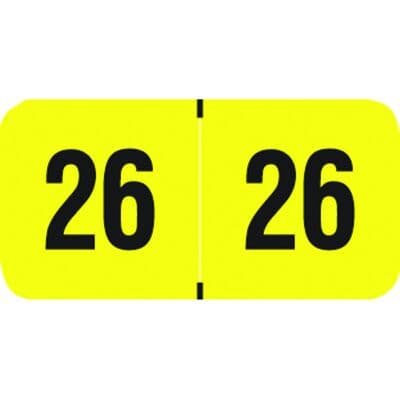 PMA Fluorescent Series Aging Labels, 1-1/2" W x 3/4" H, Yellow/Black, 500/Roll - PMA Fluorescent Series Aging Labels – 1 1/2" W x 3/4" H, 500/Roll - Yellow/Black - Image 1