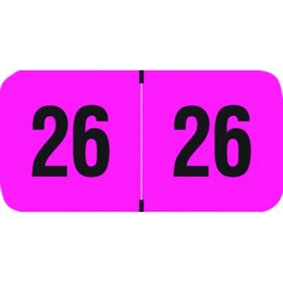 PMA Fluorescent Series Aging Labels, 1-1/2" W x 3/4" H, Fluorescent Pink/Black, 500/Roll - PMA Fluorescent Series Aging Labels – 1 1/2" W x 3/4" H, 500/Roll - Pink/Black - Image 1
