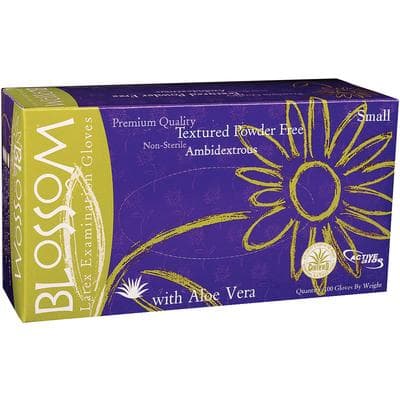 Blossom® Latex Exam Gloves with Aloe Vera, Powder Free, Non-Sterile, Small, 100/Box - Blossom® Latex Exam Gloves with Aloe Vera – Powder Free, 100/Box - Small - Image 1