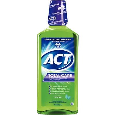 ACT® Total Care Anticavity Fluoride Rinse, 33.8 oz Bottle, Fresh Mint, Alcohol Free - ACT® Total Care Anticavity Fluoride Rinse – 33.8 oz Bottle, Fresh Mint, Each - ACT® Total Care Anticavity Fluoride Rinse – 33.8 oz Bottle, Fresh Mint, Each - Image 1