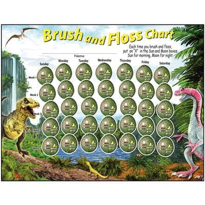 Brush and Floss Charts, 8-1/2" W x 11" H, 100/Pkg - Dinosaurs - Brush and Floss Charts, 8-1/2 W x 11 H, 100/Pkg - Dinosaurs - Image 1