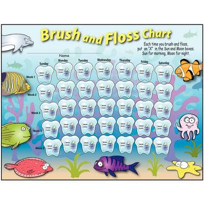 Brush and Floss Charts, 8-1/2" W x 11" H, 100/Pkg - Ocean Life - Brush and Floss Charts, 8-1/2 W x 11 H, 100/Pkg - Ocean Life - Image 1