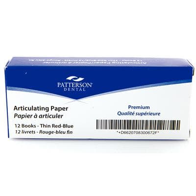 Patterson® Premium Articulating Paper, Thin 63 Microns, Red/Blue, 12 Sheets/Book, 12 Books/Box - Patterson® Premium Articulating Paper - Thin, 63 Microns, Red/Blue, 12 Sheets/Book, 12 Books/Box - Image 1