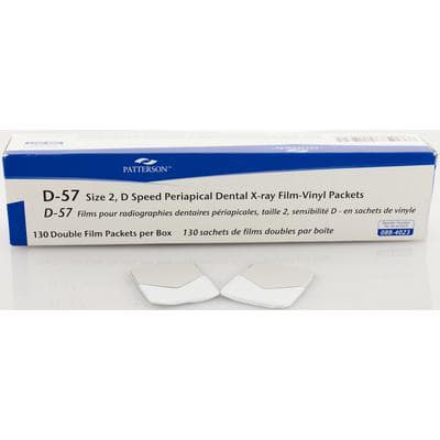 Patterson Dental Supply Intraoral X-ray Film, D Speed (D-57), Size 2, Double Film Vinyl Packets, Periapical, Adult, 130/Pkg, 18201-PA - Intraoral X-ray Film, D Speed - Speed D-57, Size 2 Double Vinyl Packets, 130/Pkg - Image 1