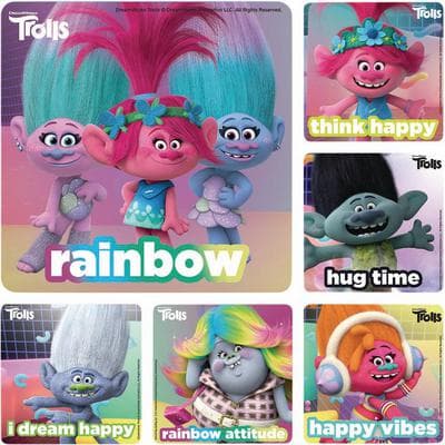 Licensed TV Cartoon Stickers, 2-1/2" W x 2-1/2" H, 6 Designs/Roll, 100/Roll - Trolls - Licensed TV Cartoon Stickers, 2-1/2 W x 2-1/2 H, 6 Designs/Roll, 100/Roll - Trolls - Image 1
